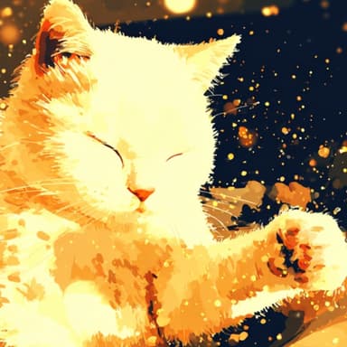 Tyche, the Turkish Angora muse, painted in the deck's golden style