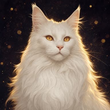 Tyche, the Turkish Angora muse, painted in the deck's golden style