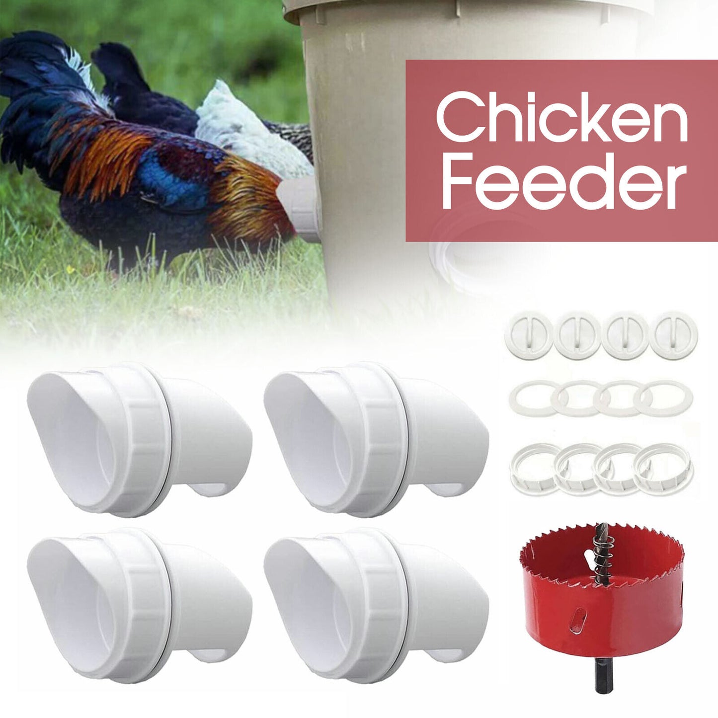 New Chicken Feeder Poultry Pro Feeder DIY Port PVC Gravity Fed Chicken Feeder AU