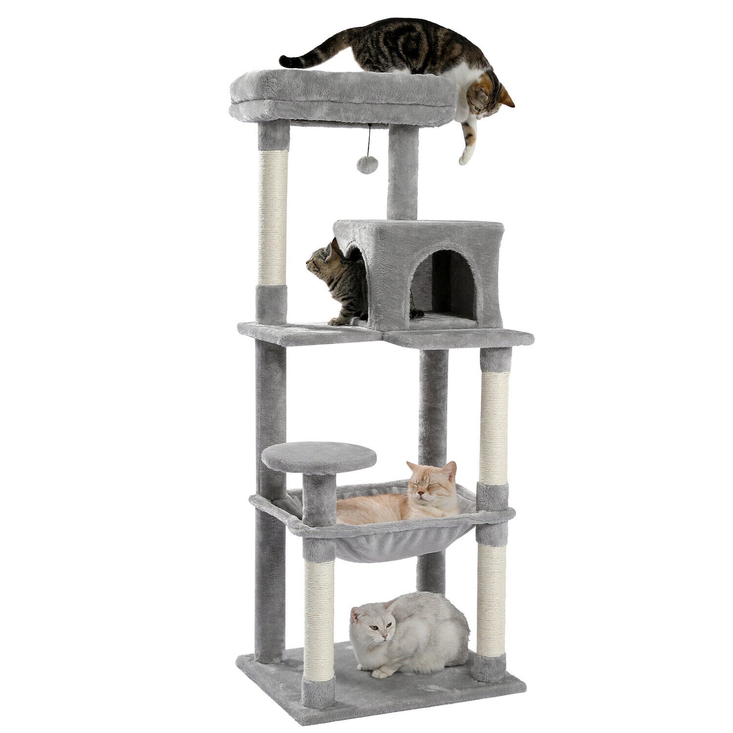 Grey Road Cat Tree Tower Scratching Post Scratcher Cats Condo House Bed 143cm