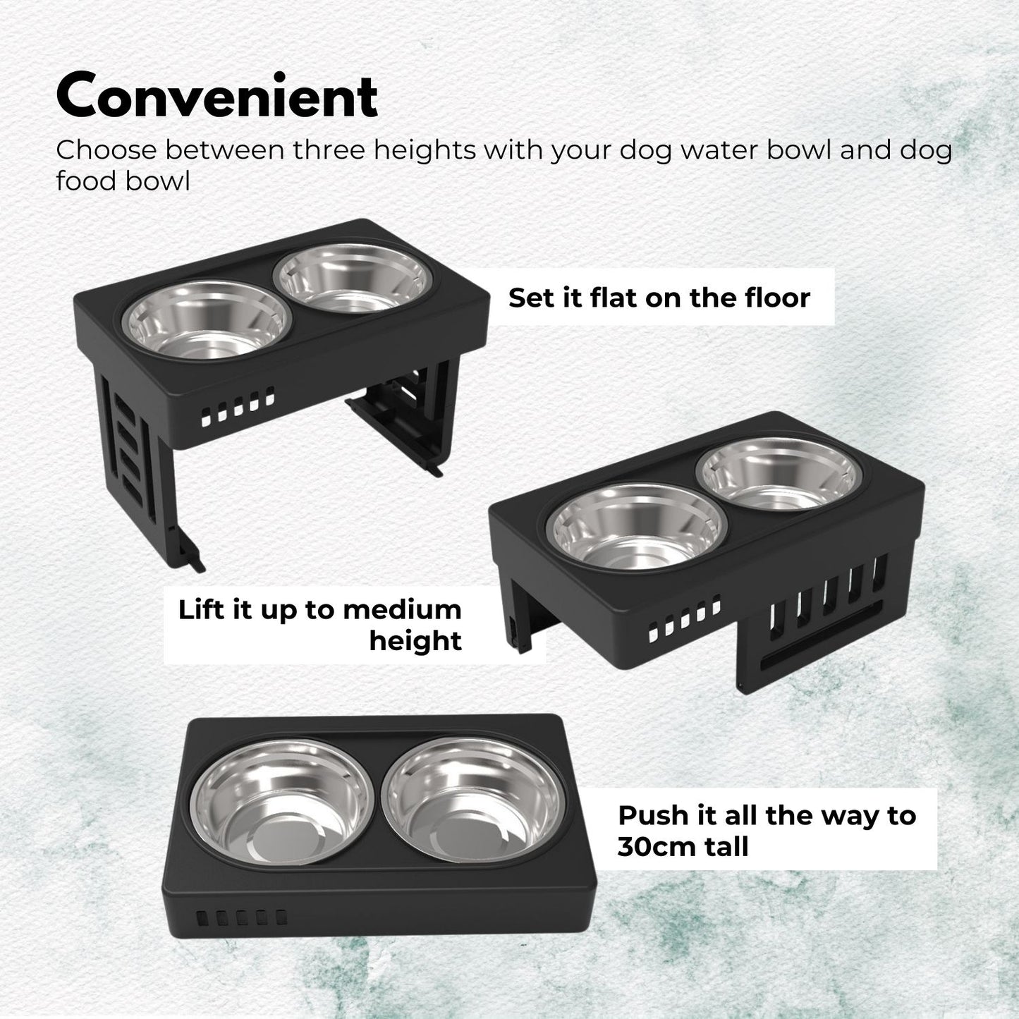 Elevated Raised Pet Feeder with Double Pet Bowl (Black)