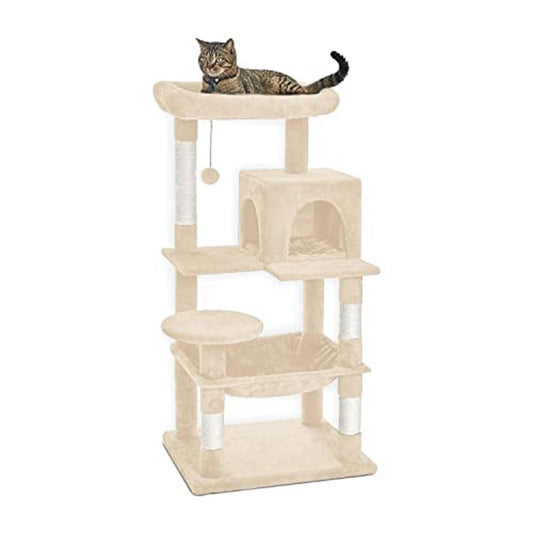 118cm Plush Cat Condo Cat Tree Cat Scratching Post Beige