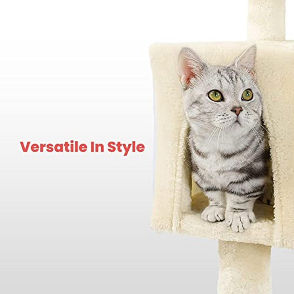 118cm Plush Cat Condo Cat Tree Cat Scratching Post Beige