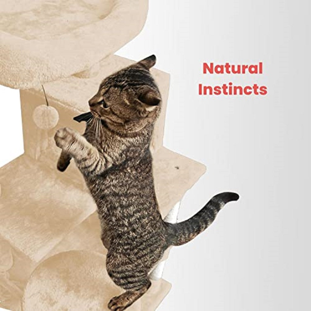 118cm Plush Cat Condo Cat Tree Cat Scratching Post Beige