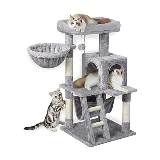 104cm Plush Cat Condo Cat Tree Cat Scratching Post Light Grey