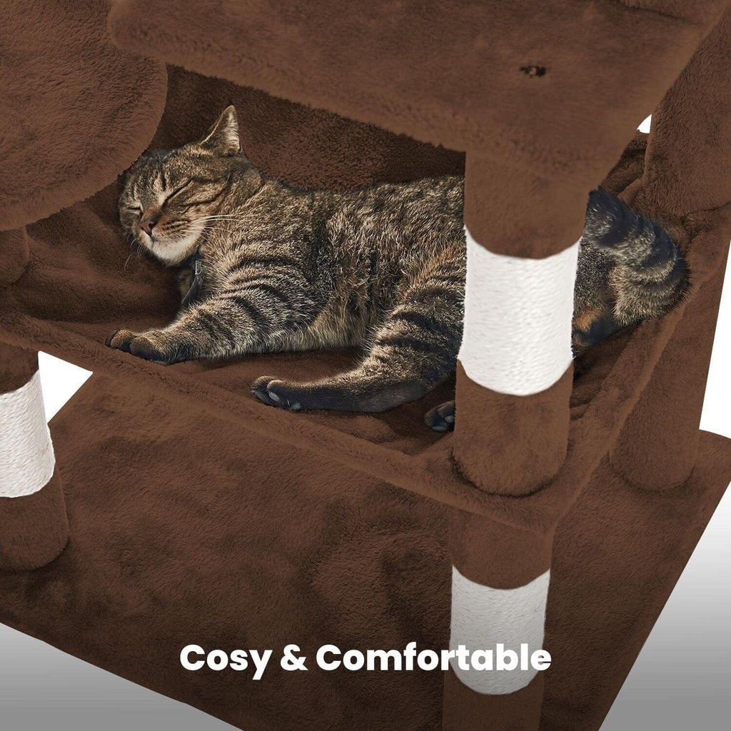 118cm Plush Cat Condo Cat Tree Cat Scratching Post Cat Bed Brown