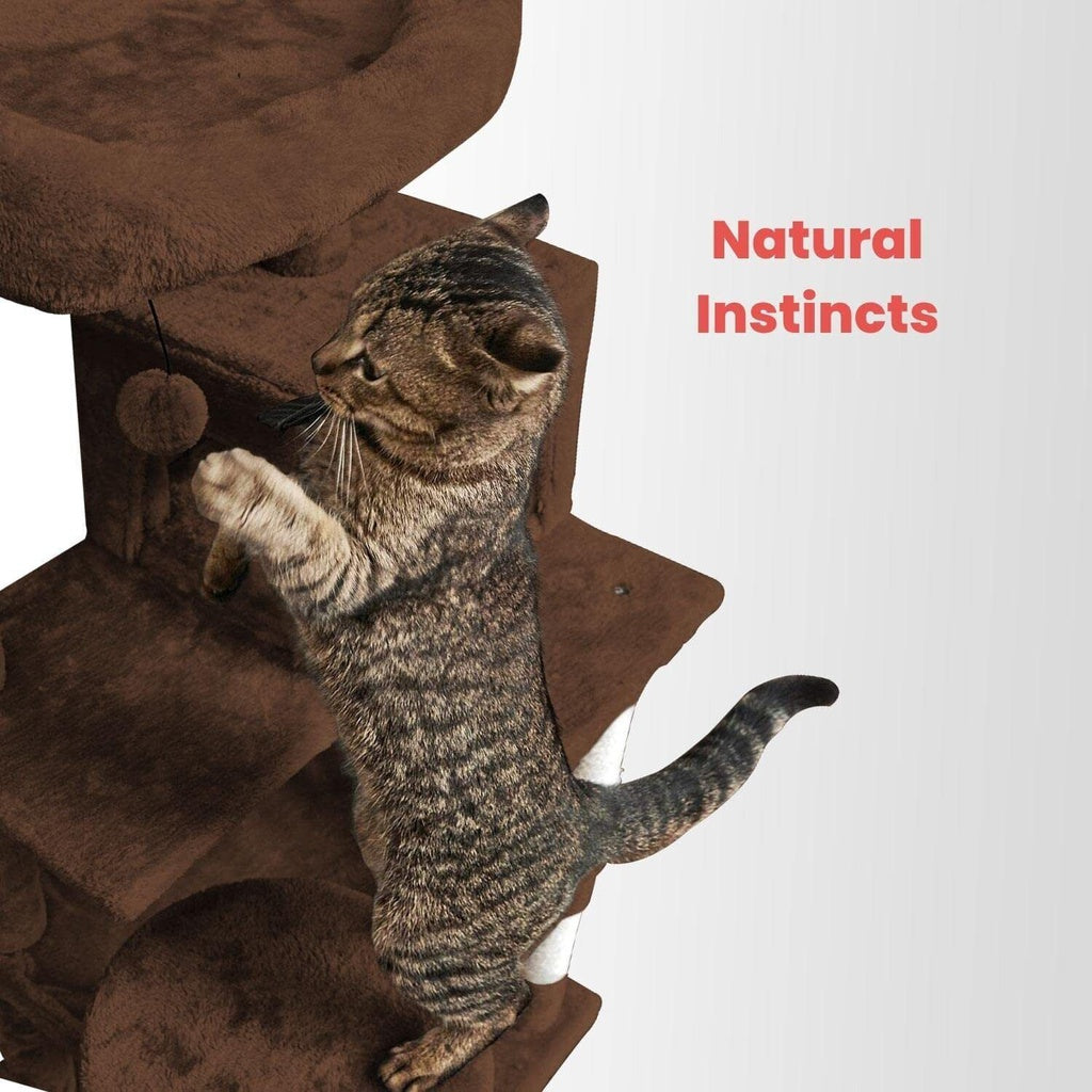 118cm Plush Cat Condo Cat Tree Cat Scratching Post Cat Bed Brown