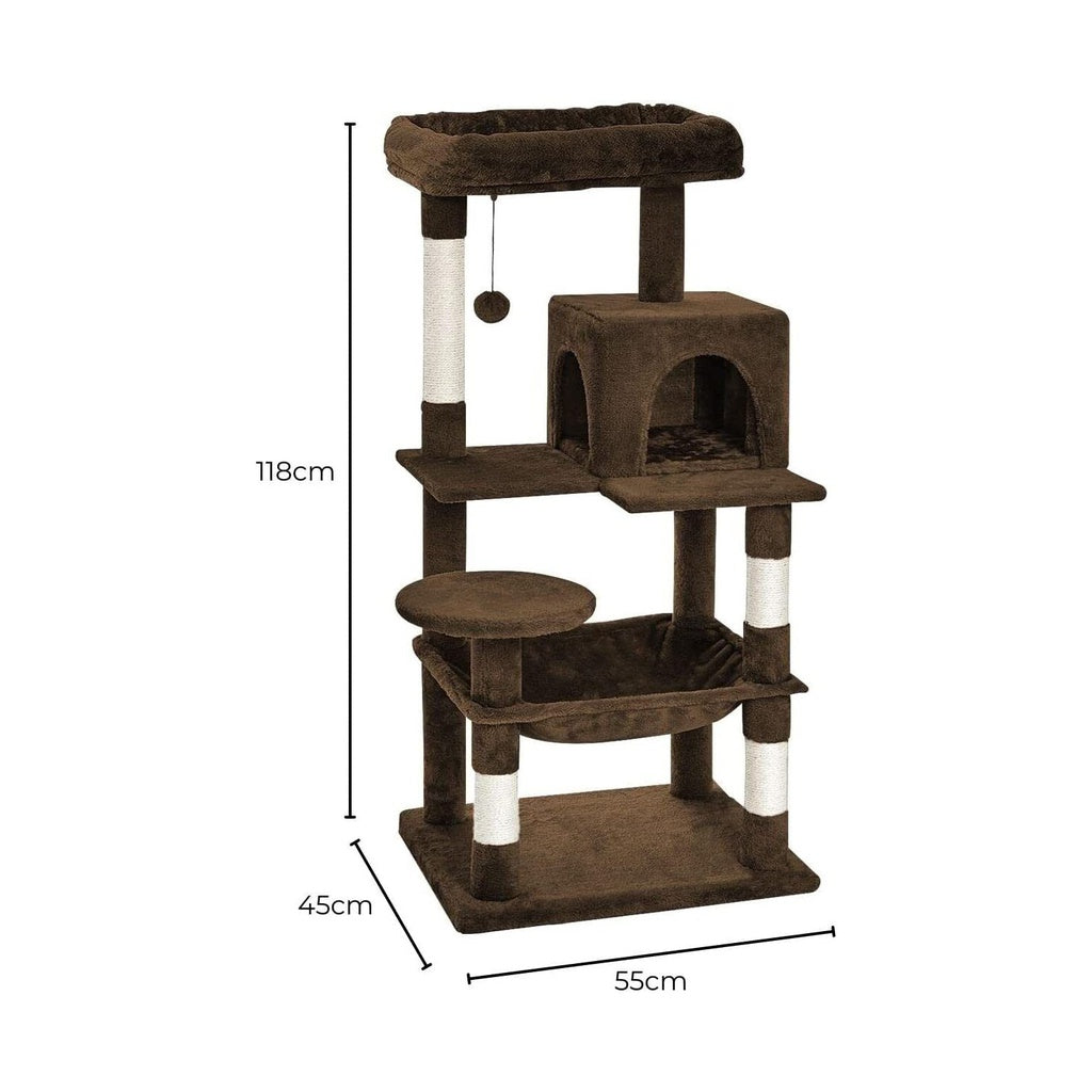 118cm Plush Cat Condo Cat Tree Cat Scratching Post Cat Bed Brown