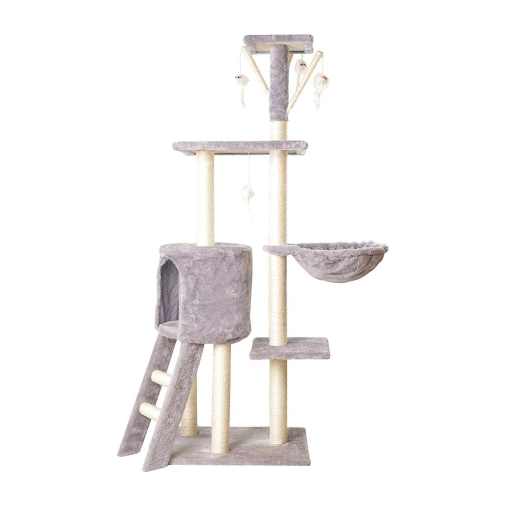 138cm 5 Layer Plush Cat Condo Cat Tree Cat Scratching Post Light Grey