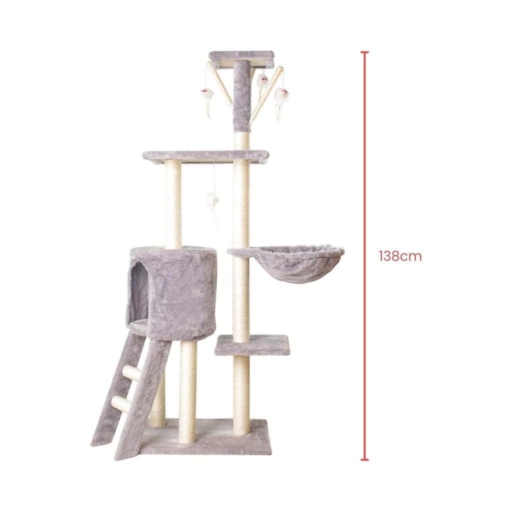 138cm 5 Layer Plush Cat Condo Cat Tree Cat Scratching Post Light Grey