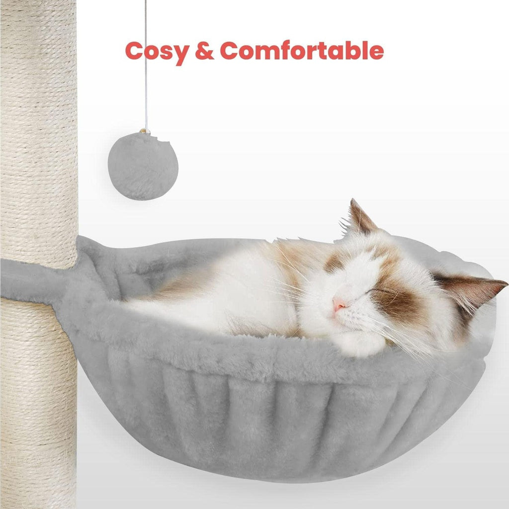 97cm Adjustable Base Plush Cat Tree Cat Scratching Post Cat Bed Cat Condo Light Grey