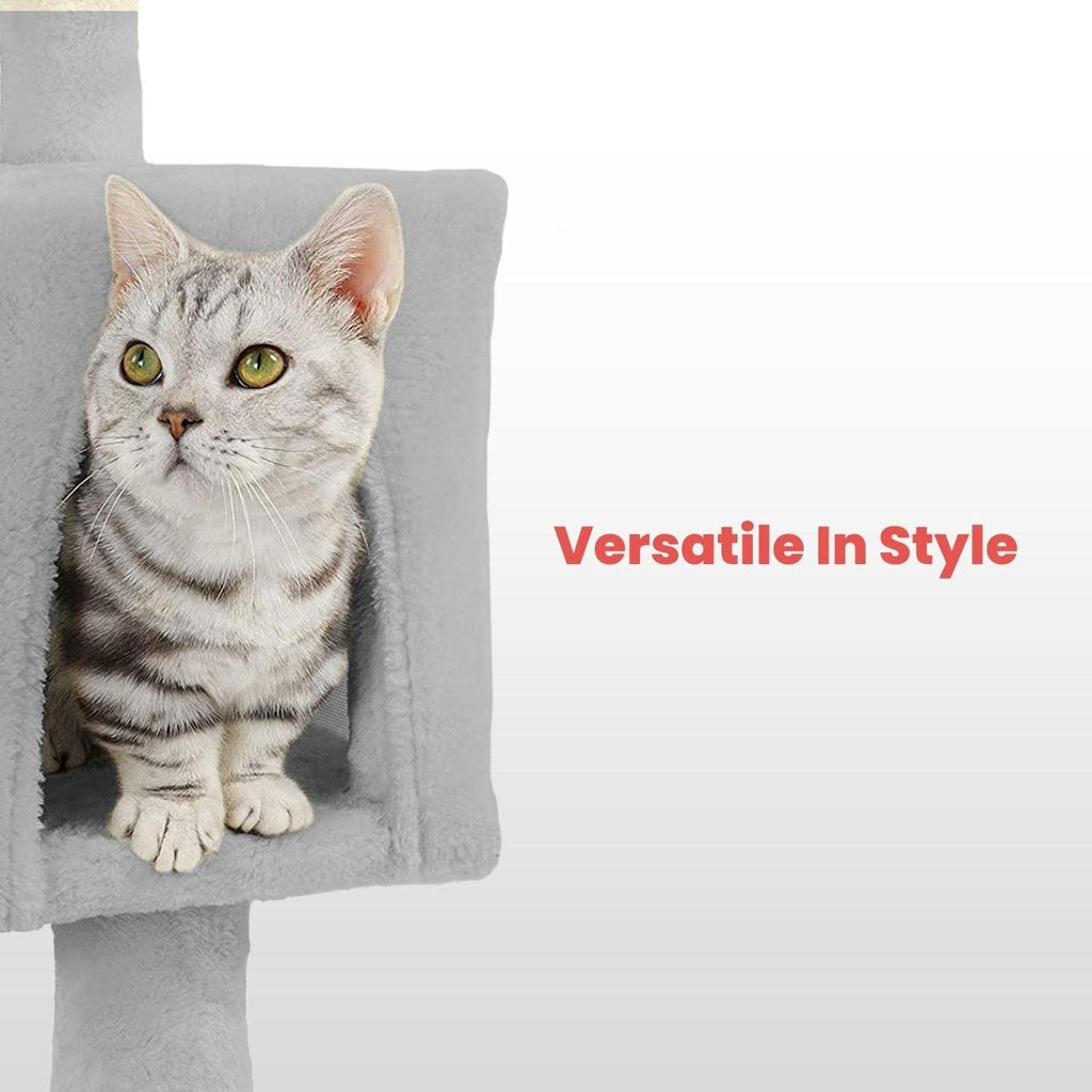 97cm Adjustable Base Plush Cat Tree Cat Scratching Post Cat Bed Cat Condo Light Grey