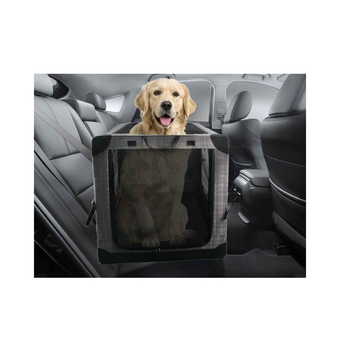 Collapsible Pet Travel Crate - X-Large Dog Cat Soft Foldable Portable Pet Car Carrier