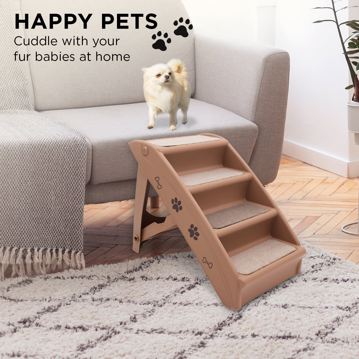 Furtastic 50cm Foldable Step Ladder Pet Stairs - Brown