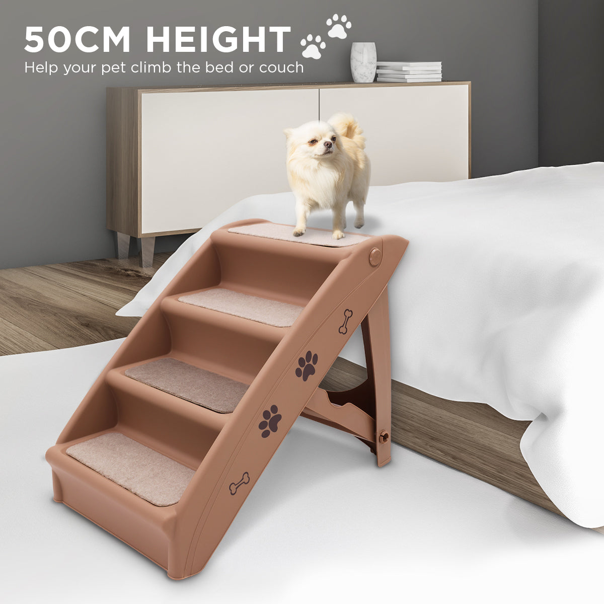 Furtastic 50cm Foldable Step Ladder Pet Stairs - Brown