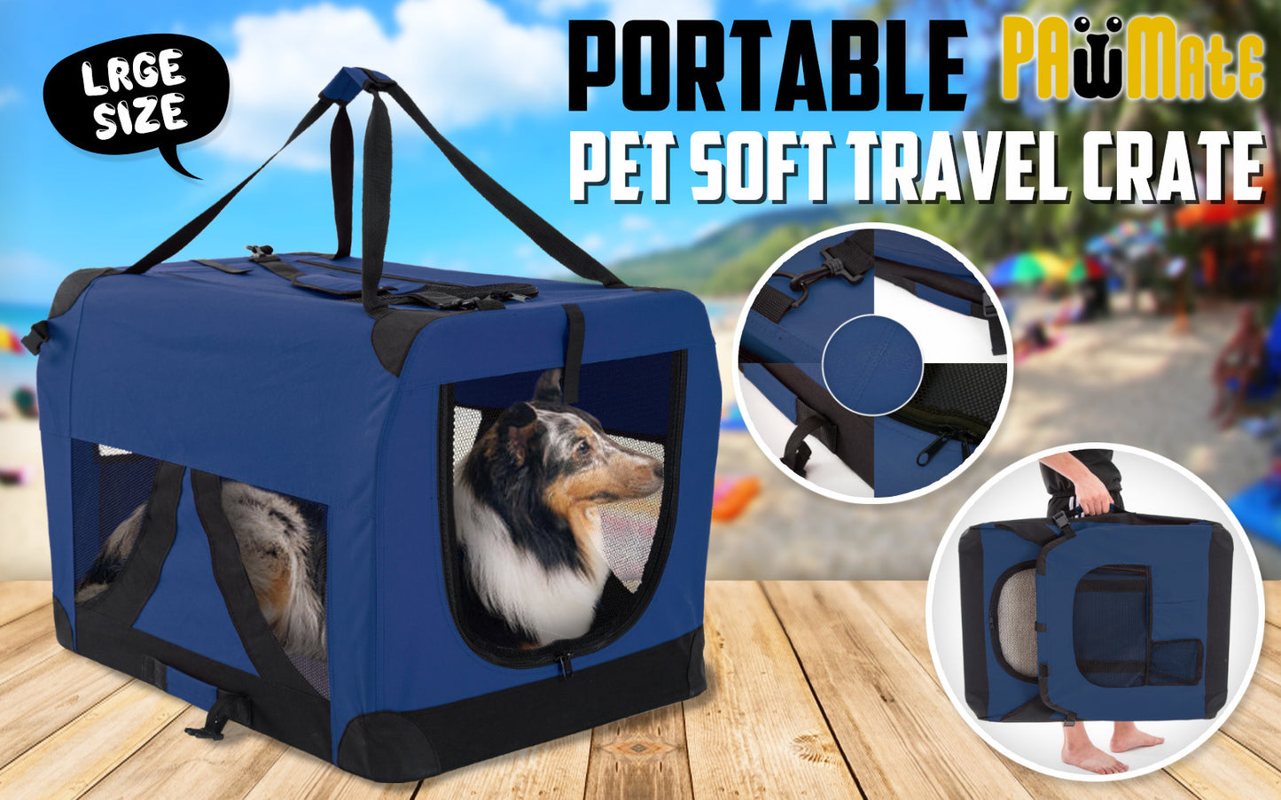 Portable Soft Dog Cage Crate Carrier L BLUE