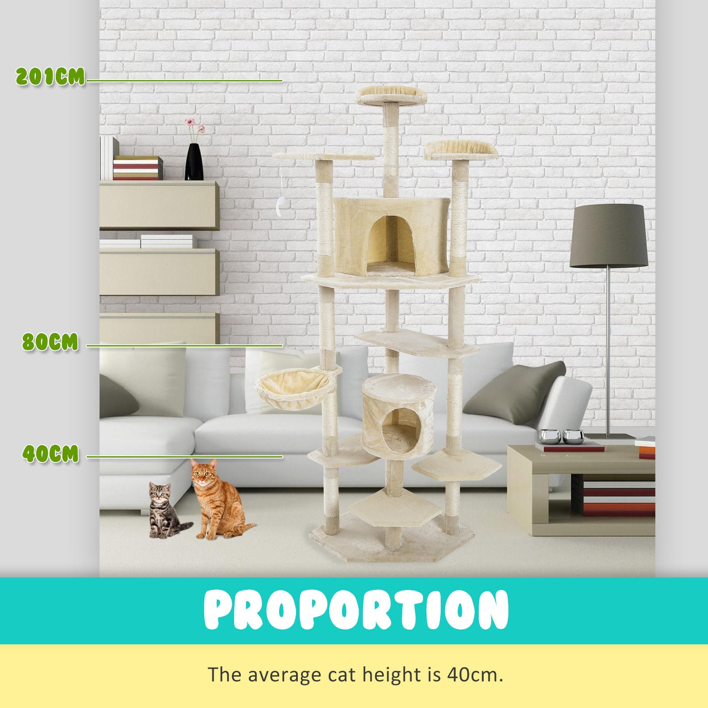 Cat Tree Multi Level Scratcher PARALA 201cm BEIGE