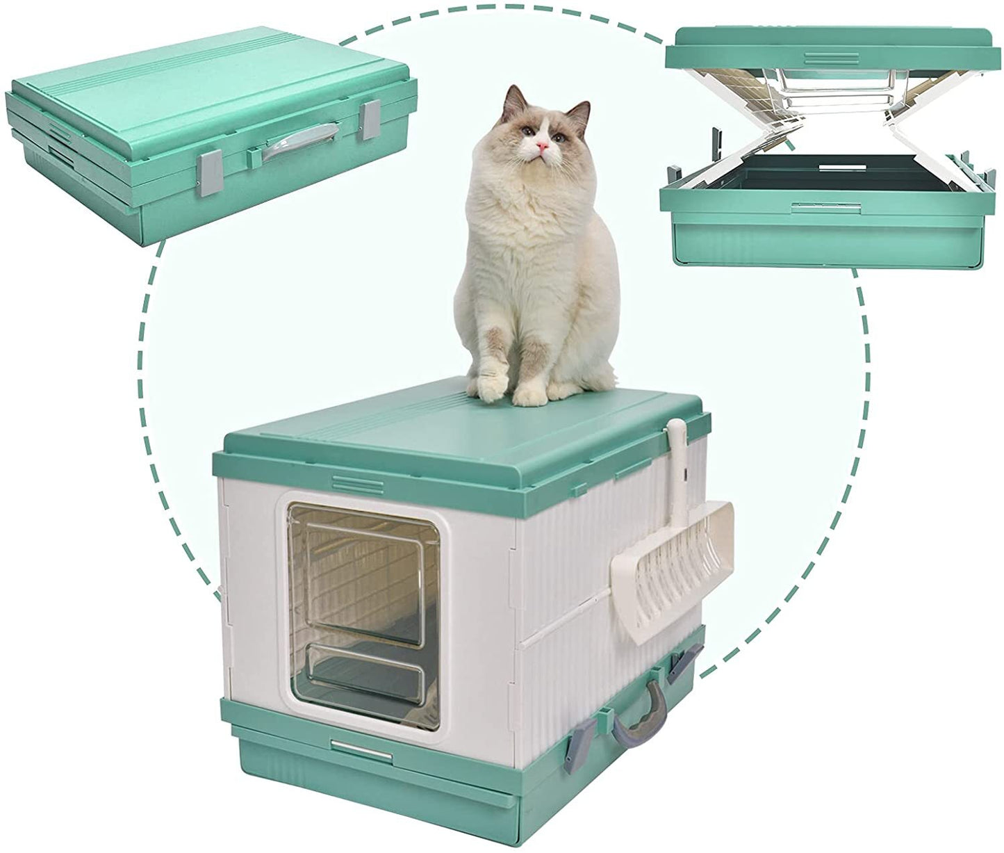 YES4PETS XL Portable Cat Toilet Litter Box Tray Foldable House with Handle and Scoop Green