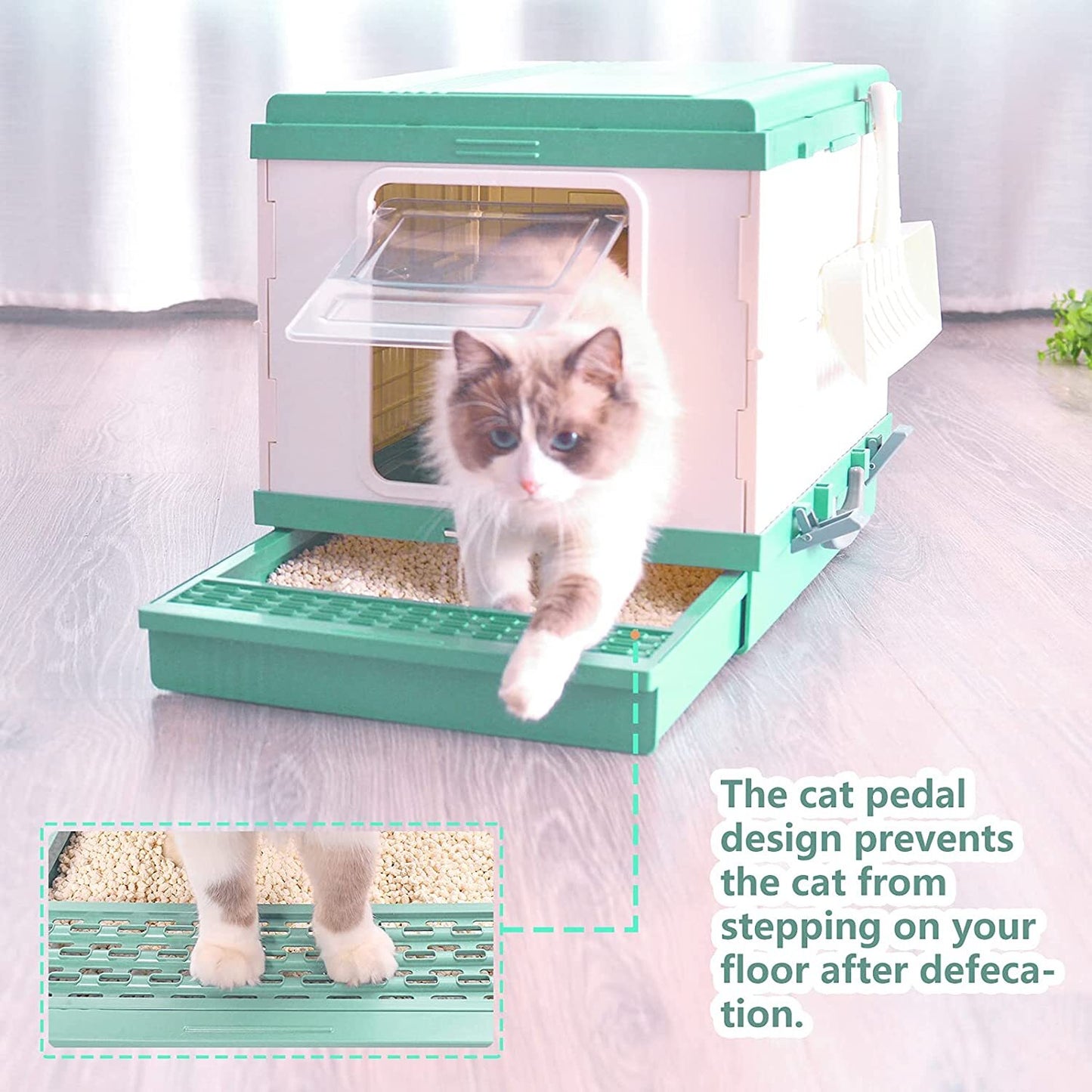 YES4PETS XL Portable Cat Toilet Litter Box Tray Foldable House with Handle and Scoop Green