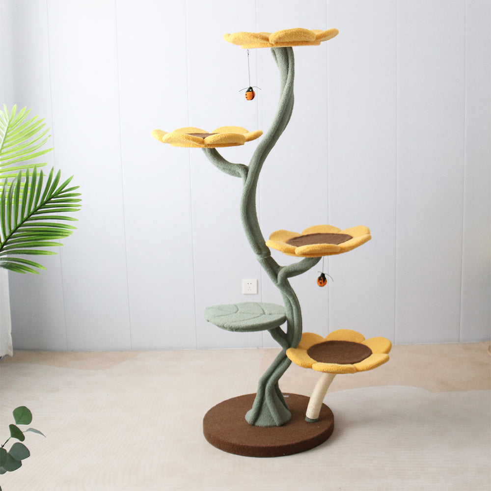 5-Level Sunflower Cat Tree Scratching Post Cat Bed