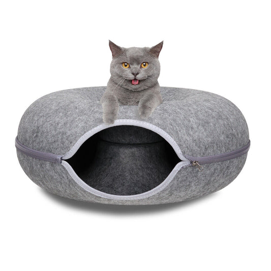 Dark Grey Cat Tunnel Cat Bed Felt Pet Puppy Nest Cave House Toy Washable Detachable