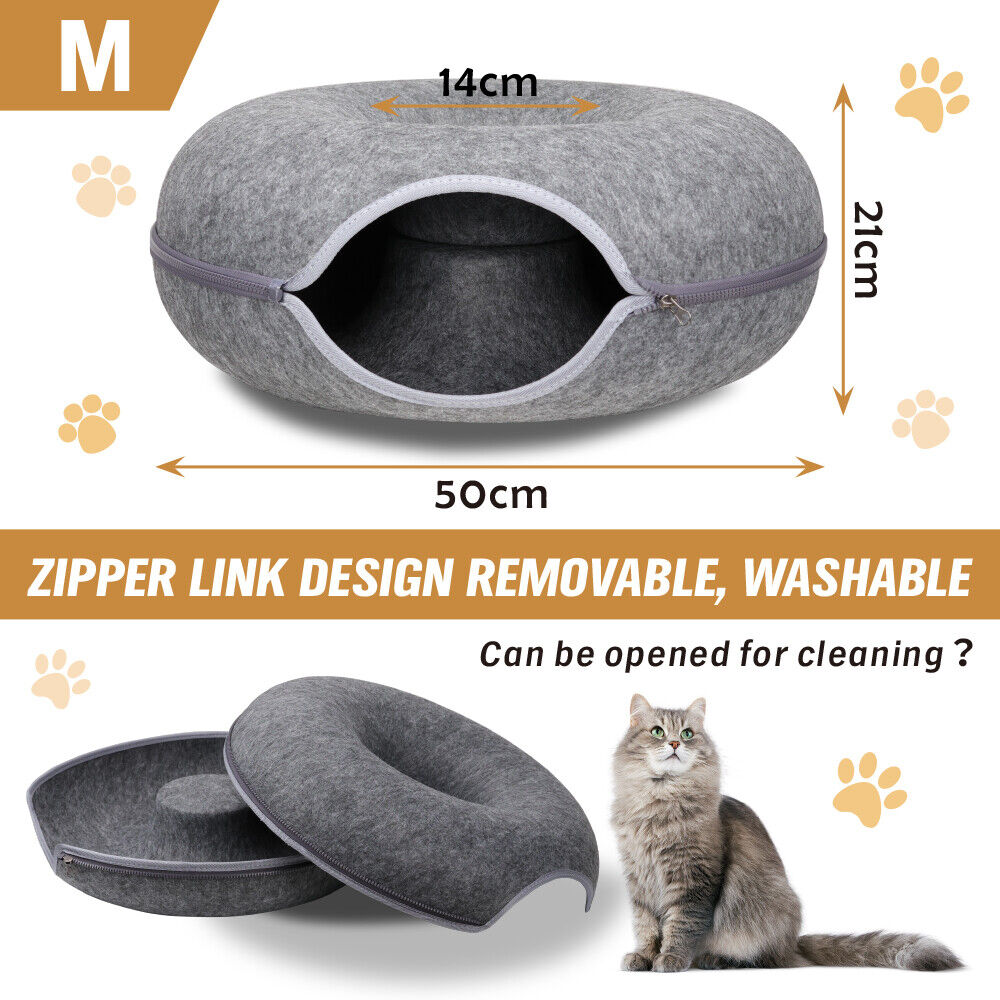 Dark Grey Cat Tunnel Cat Bed Felt Pet Puppy Nest Cave House Toy Washable Detachable