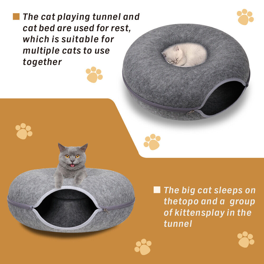 Dark Grey Cat Tunnel Cat Bed Felt Pet Puppy Nest Cave House Toy Washable Detachable