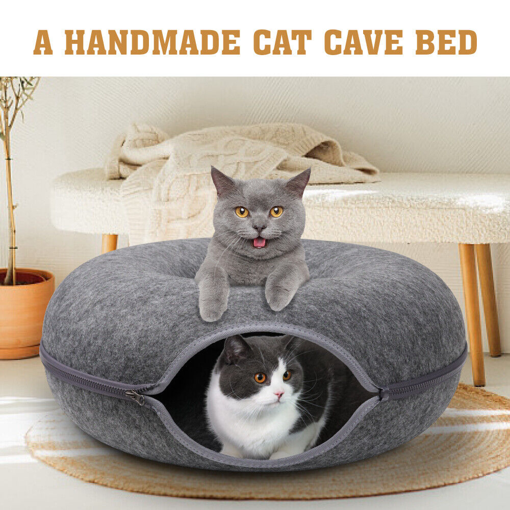 Dark Grey Cat Tunnel Cat Bed Felt Pet Puppy Nest Cave House Toy Washable Detachable