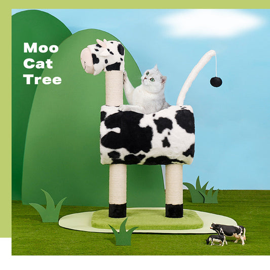 Cow Cat Tree Scratching Post Scratcher Cat Tower Cat Condo Cat Bed with Hanging Toys 86cm