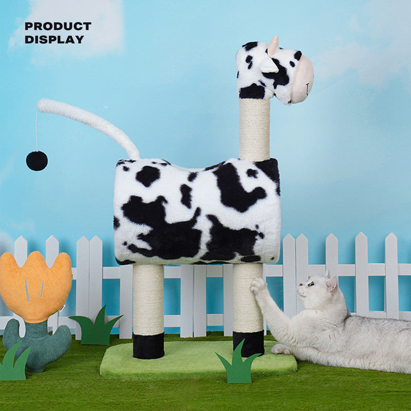 Cow Cat Tree Scratching Post Scratcher Cat Tower Cat Condo Cat Bed with Hanging Toys 86cm