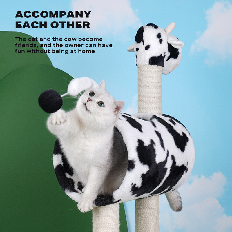 Cow Cat Tree Scratching Post Scratcher Cat Tower Cat Condo Cat Bed with Hanging Toys 86cm