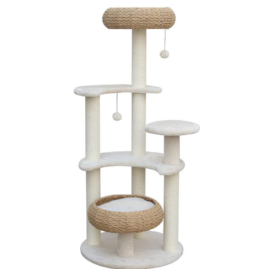 Modern Cat Tree With Wicker Baskets cat bed - 143cm Tall