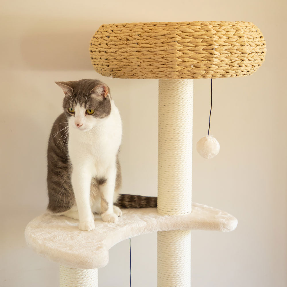 Modern Cat Tree With Wicker Baskets cat bed - 143cm Tall