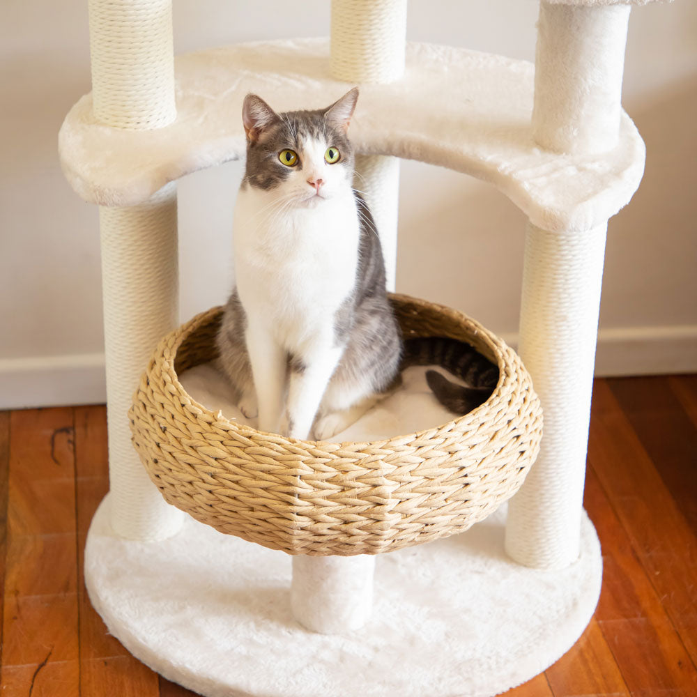 Modern Cat Tree With Wicker Baskets cat bed - 143cm Tall